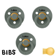 BIBS Colour Schnuller mit Namen, Gr. 2, 3 Pine, Rund Latex, (3er Pack)